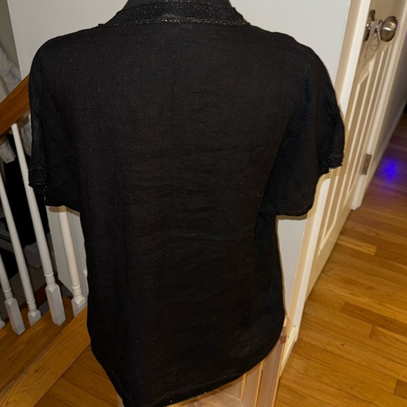 Saks Fifth Avenue Linen Blouse - Black V-Neck - Made in Italy Size Small - Picture 3 of 11